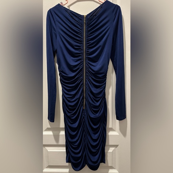 Eliza J. Long Sleeve Drape Front Ruched Back Jersey Bodycon Dress in Cobalt Blue - Picture 6 of 10